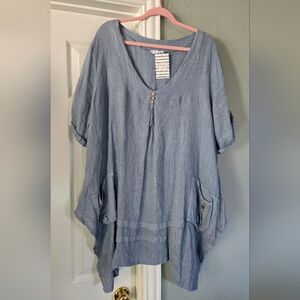 Women's Blue Linen Tunic
